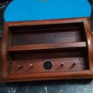 Vintage sewing oak ? tray with carrying handle .